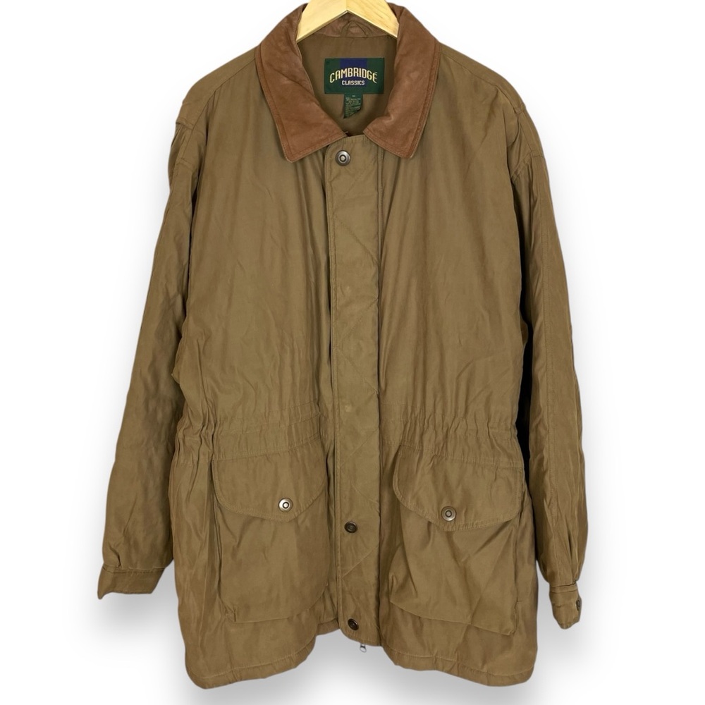 Vintage Cambridge Classics Jacket Men‎ Leather Collar Zip-Up Snaps Size XL Coat
